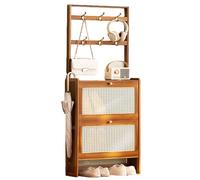 PreuepltrMa Hall tree with shoe storage, Wood coat rack, Space Saving Coat Tree with Storage Shelf, Modern Clothes Holder for Hats, Coats, Scarves, Handbags(Tea brown,50 cm in length)