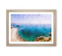 Preveli Beach in Crete Greece Painting Framed Print | A2 Oak Framed Wall Art | Ready to Hang | Modern Beach Picture | Living Room Bedroom Lounge Office