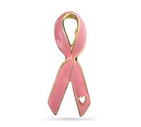 Prevention and Awareness Pink Ribbon Breast Cancer Survivor Brooch Pin Open Heart Enamel Gold Plated Inspirational Accessory for Women