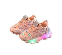 Prevently Children's Sneakers Butterfly Print LED Light Shoes Daddy Shoes Lacing Breathable Soft Soles Girls Tennis Shoes Size 3 Big Kid (Pink #1, 8.5 Little Child)
