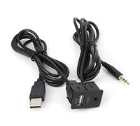 Prevessel Car Dash AUX USB Extension Cable Adapter Flush Mount for High Speed Data Transfer and Charging Power, Easy Installation, 3.5mm Jack Panel Mounting for Auto, 1.45m Cable Included