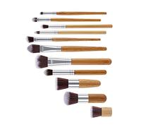 Prevessel Makeup Brush Set Soft Strong Face Beauty Tools for People Professional Use Bamboo Handle 11Pcs 6.5" Comfortable Grip Lightweight Portable Travel