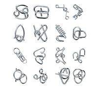 Prevessel Metal Brain Teaser Puzzles Set Mind-Bending Logic Games for Kids and Adults 16pcs Stainless Steel Locking Puzzle Toys