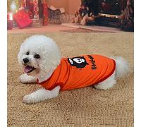 Prevessel Pet Polyester Halloween Costume Vest with Skull Pattern Soft Clothes for Dog Cat Role Play Orange, Durable Comfortable Adorable Halloween Party Outfit for Lovely Pet Owners (XS)