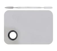 Prevessel Stainless Steel Professional Makeup Mixing Palette with Spatula for Concealer Eye Shadow, Finger Hole for Easy Holding, Best Makeup Lovers, Stainless Steel, for Professional Artists