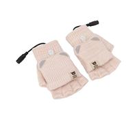 Prevessel USB Heated Knitted Gloves for Winter Office Work, Fingerless Hand Warmer Mitten for Men Women, 40-45℃ Heating Fingerless Gloves for Skiing Cycling (Beige)