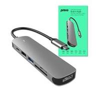 Prevo C605A 6-In-1 USB-C 4K Media and Data Transfer Hub Docking Station with 60W Passthrough, USB-C, HDMI, SD, USB-A