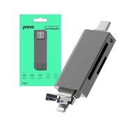 Prevo CR312 USB 2.0, USB Type-C and Lightning Connection, Card Reader, High-speed Memory Card Adapter Supports SD/Micro SD/TF/SDHC/SDXC/MMC (Black)