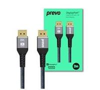 Prevo DP14-2M DisplayPort Cable, DisplayPort 1.4 (M) to DisplayPort 1.4 (M), 2m, Black & Grey, Supports Displays up to 8K@60Hz, Robust Braided Cable, Gold-Plated Connectors, Superior Design & Performa