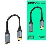 Prevo DPM-HDMIF-ADA Display Converter Adapter, DisplayPort (M) to HDMI (F), 0.2m, Black & Silver, DisplayPort 1.4 & HDMI 2.0, Supports up to 4K@60Hz, Braided Cable