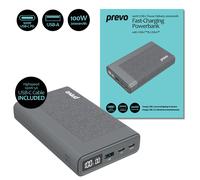 Prevo AD10C 100W USB-C Power Delivery PD 20000mAh Portable Fast-Charging Powerbank with Digital Display Dual USB-C & USB-A with 100W USB-C Cable Included for Laptops Ultrabooks Chromebooks Smartphones & Tablets