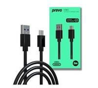 Prevo USBA-USBC-2M Data Cable, USB 2.0 Type-A (M) to USB 2.0 Type-C (M), 2m, Black, Fast Charging up to 2.1A / 5V, Nickel Plated Connectors