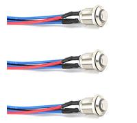 Prewired 12mm Waterproof Push Button Switch, 3 Pack IP65 Stainless Steel Momentary Power Switch 12V/24V/220V DC On/Off with Pre wiring for Car DIY,Marine,Doorbell,Electronics and Industrial Controls