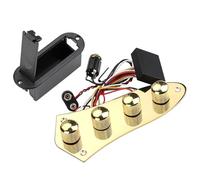 Prewired Control Plate Loaded Control Board with Wiring Harness Fit for Bass Electric Guitar Bass Preamp,Come with Metal Knobs,Potentiometers,Crcuit Set for Jazz Bass Guitar Replacement Parts Gold