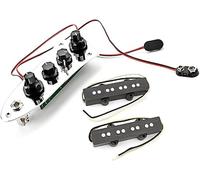 Prewired Jazz Bass Pickup Set with Loaded Control Plate and Black Knobs for 4-String Instruments