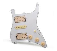 Prewired Pickguard Humbucker Loaded Prewired Scratchplate Brass Cover Two Humbucker Coil Spliting Pickguard Electric Guitar pickup HH Pickguard LP Style(White-Yellow Pickup)