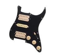 Prewired Pickguard Humbucker Loaded Prewired Scratchplate Brass Cover Two Humbucker Coil Spliting Pickguard Electric Guitar pickup HH Pickguard LP Style(Black-Yellow Pickup)