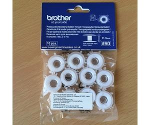 Prewound Brother Embroidery Bobbin with Thread - White 10 pack