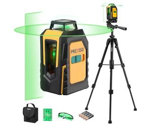 PREXISO Laser Level with Tripod, 30 M Self Leveling Line Laser with Horizontal & Vertical Green Lines, Target Plate, Green Glasses, 360° Green Cross Line Laser Tool for Ceiling Tiling Construction