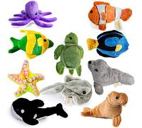 Prextex 10 Piece Plush Soft Stuffed Sea Animals Playset Plush Sea Life Assortment, Turtle, Stingray, Nemo Fish, Killer Whale and More! Excellent Stocking Fillers!