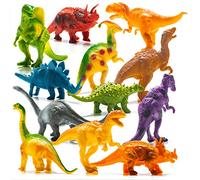 Prextex 12-Pack Toy Dinosaurs, Assorted 7-Inch Jurassic Dinosaur Toy Set for Kids Age 3+, Plastic Dinosaur Figures, Great Cake Topper, Party Stocking Fillers