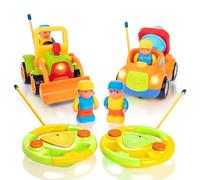 Prextex 2-Pack RC Cartoon Cars: Remote Control Cars for Kids Age 2-3 - Kids Remote Control Truck and Tractor Car Toys for Boys - Ideal Stocking Fillers for Toddlers Age 2-3