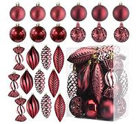 Prextex Wine Red 24-Piece Shatterproof Christmas Ball Ornaments The Perfect Glitter Balls, Christmas Tree Baubles Christmas Decorations, Exquisite Xmas Combo of 8 Christmas Balls and Shape Styles