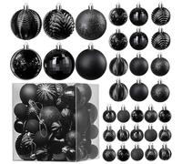Prextex Black 36-Piece Shatterproof Christmas Ball Ornaments - Glitter Baubles and Shape Styles for Tree Decorations, Exquisite Xmas Combo