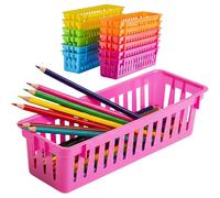 Prextex Classroom Storage Baskets Set - Colourful Pencil Trays, Table Organizers, and Pots for Classroom Organization - Durable Pencil and Supplies Basket for Teachers and Students - Pack of 12