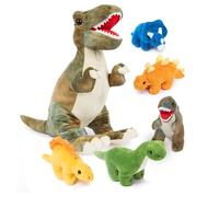 Prextex DinoMazing Adventure: A 38.1cm T-Rex Dinosaur Plush with 5 Baby Hatchlings - The Ultimate Gift Stocking Fillers for Dino-Loving Kids Cute Cuddly Plush Toy for Kids, Perfect for Boys and Girls