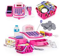 Prextex Interactive Pretend Play Toy Cash Register with Microphone and Scanner - Perfect Stocking Filler for Kids - A Fun Cash Register Toy for Children with Complete Accessories