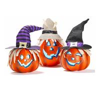 Prextex Light Up Halloween Pumpkin Trio - Battery Operated Jack O Lantern for Outdoor Halloween Decor, Garden Decoration, Halloween Party Ornaments, Foam Pumpkin Decorations - Halloween Sale Clearance