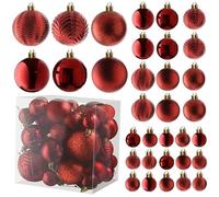 Prextex Red 36-Piece Shatterproof Christmas Ball Ornament The Perfect Glitter Balls, Christmas Tree Baubles Christmas Decorations, Exquisite Xmas Combo of 36 Christmas Balls and Shape Styles