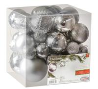 Prextex Silver 36-Piece Shatterproof Glitter Balls, Christmas Tree Baubles, Exquisite Xmas Combo of 36 Christmas Balls and Shape Styles