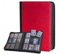 PREZA Toploader Binder - Holds 216 Top Loaders - 9 Pocket Trading Card Storage- Trading Card Binder for Storage (Red)
