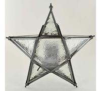 Prezents.com Antique Hanging Iron Star Lantern Moroccan Style LED Tea Light Candle Holder Decorative Lamp with Clear Glass
