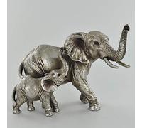 Prezents.com Mother & Baby Elephant Antique Silver Sculpture Beautiful Home Decor or Gift Idea H13cm