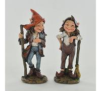 Prezents.com Garden Elf Pair Standing Outdoor Decor Novelty Sculpture for Fairy Pixie Gnome Fantasy H11cm