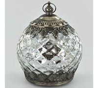 Prezents.com Moroccan Style LED Glass Mini Lantern Silver Pattern with Lights Included Inside (batteries not included) Home Decor H13.5cm