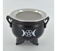 Prezents.com Sheet Iron Incense Burner With Mesh Cauldron Triple Moon Style Stand Wicca Item Witch Alter Accessory, Black, M (40023)