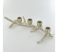 Prezents Silver Antler Four Taper Candle Holder Metal Winter Stag Deer Decor for Country Home Gift L32cm