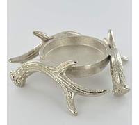 Prezents Silver Antler Pillar Candle Holder Metal Winter Stag Deer Decor for Country Home Gift