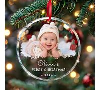 PREZINA Personalised Baby's First Christmas Bauble with Photo, Custom Baby 1st Christmas Bauble Decorations 2025, Customised Babies First Christmas Ornament, Personalised Xmas Tree Decoration for Baby