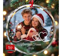 PREZINA Personalised Christmas Bauble with Photo & Text, Crystal Photo Bauble Personalised Christmas Decorations, Custom Ornaments Xmas Tree Deco, Customised Gifts for Family Couple Mum Dad Kid Pet