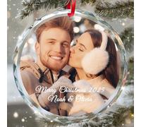 PREZINA Personalised Christmas Bauble with Photo & Text, Crystal Photo Bauble Personalised Christmas Decorations, Custom Ornaments Xmas Tree Deco, Customised Gifts for Family Couple Mum Dad Kid Pet
