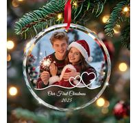 PREZINA Personalised Our First Christmas Together Bauble for Couple, Custom Couple Christmas Bauble with Photo 2025, Customised Xmas Tree Decoration for Baby, Couple, Family of Three