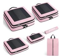 Prezon Compression Packing Cubes for Carry on Luggage, Full Open & Mesh Visible Design, 6 Set Expandable Travel Packing Organizer with Laundry Bag and Shoe bag for Vacation, Camping, Business