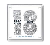 PREZZIFY Personalized 18th Birthday Coaster - Custom Name & Message, Word Art Unique Gift Ideas for Boys Girls Son Daughter, Acrylic 10cm Square