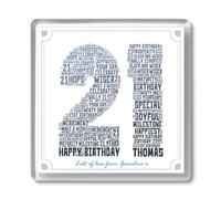PREZZIFY Personalized 21st Birthday Coaster - Custom Name & Message, Word Art Unique Gift Ideas for Men Women Son Daughter, Acrylic 10cm Square