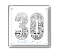 PREZZIFY Personalized 30th Birthday Coaster - Custom Name & Message, Word Art Unique Gift Ideas for Men Women Son Daughter Husband Wife, Acrylic 10cm Square